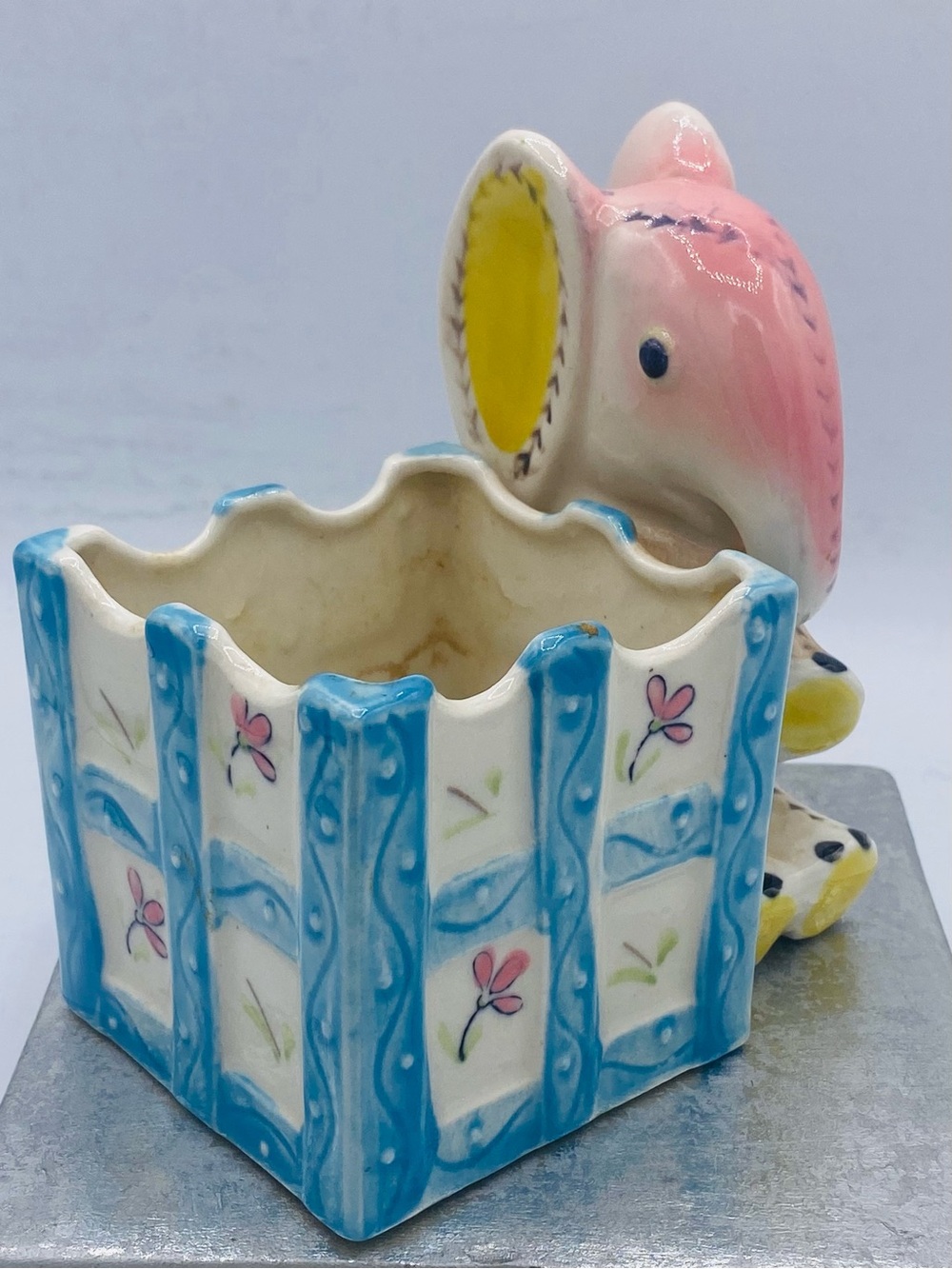 Vintage Ceramic “Kitsch” Pink Elephant Nursery Decor For Plants-Flowers 50s-60s